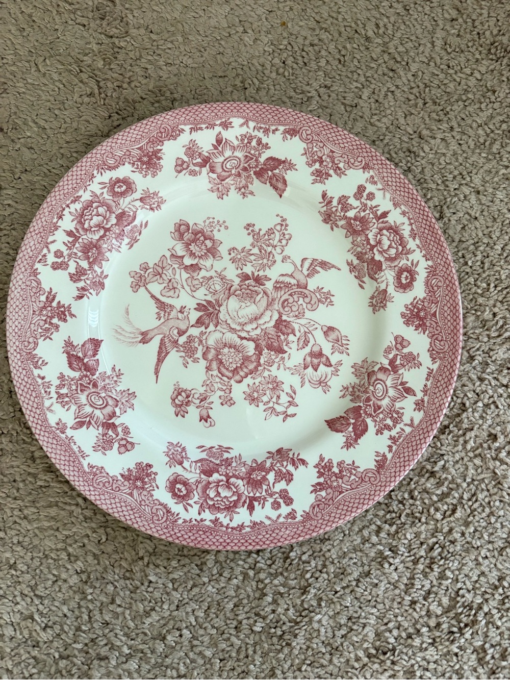 Royal Stafford “Asiatic Pheasant Red" (or pink) Transferware Ceramic Plate